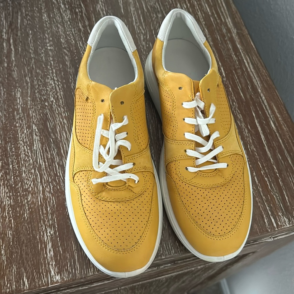 Ecco Yellow Perforated Leather Lace-Up Sneakers